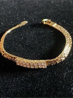 Gold Nugget and Rhinestones Tennis Bracelet
